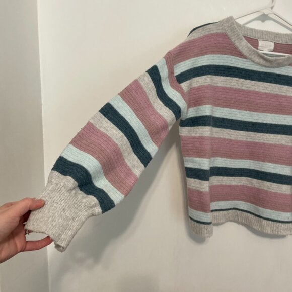 PINQUE STITCH FIX STITCHFIX Gray Mauve Pink Blue Striped Cropped Crop Sweater M - Picture 7 of 15